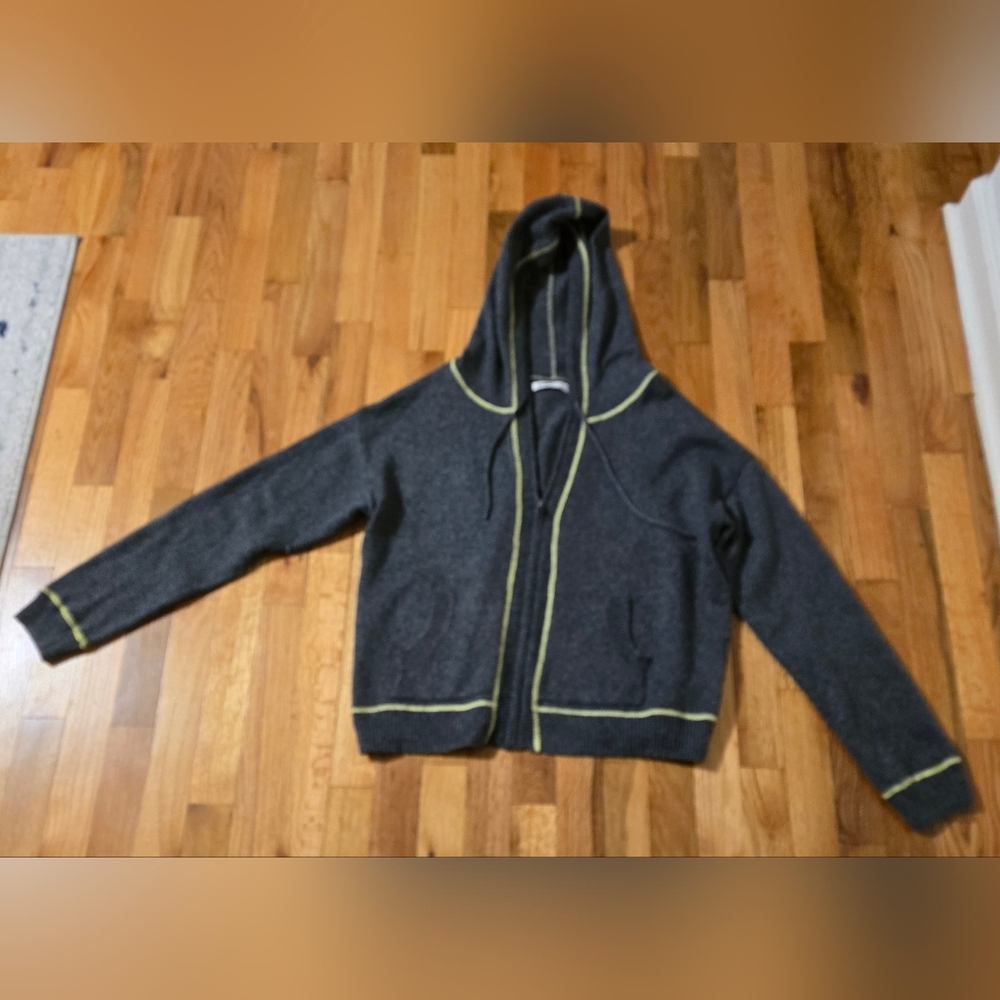 Old Navy Gray Jacket Lime Stitching, Hooded Zippered Sweater Women's Size L - Picture 3 of 14